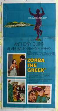 e623 ZORBA THE GREEK three-sheet movie poster '65 Anthony Quinn, Cacoyannis