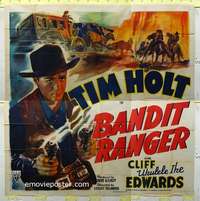 e028 BANDIT RANGER six-sheet movie poster '42 Tim Holt with smoking guns!