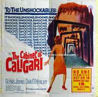 e037 CABINET OF CALIGARI six-sheet movie poster '62 Glynis Johns, horror!