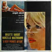 e120 VERY PRIVATE AFFAIR six-sheet movie poster '62 sexy Brigitte Bardot!