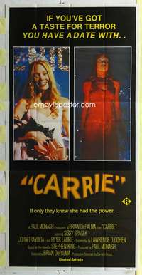 e215 CARRIE Aust three-sheet movie poster '76 Sissy Spacek, Stephen King