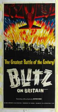 e186 BLITZ ON BRITAIN English three-sheet movie poster '60 WWII, cool image!