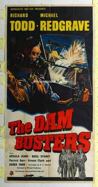 e246 DAM BUSTERS English three-sheet movie poster '55 Michael Redgrave, WWII