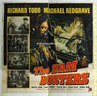 e043 DAM BUSTERS English six-sheet movie poster '55 Michael Redgrave, WWII