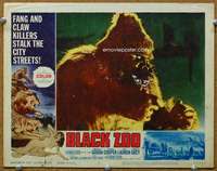 f327 BLACK ZOO movie lobby card #2 '63 big ape seeking human prey!