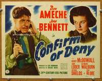 f131 CONFIRM OR DENY title movie lobby card '41 Don Ameche, Joan Bennett