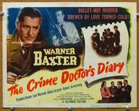 f134 CRIME DOCTOR'S DIARY title movie lobby card '49 detective Warner Baxter