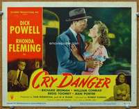 f404 CRY DANGER movie lobby card #1 '51 Dick Powell, film noir!