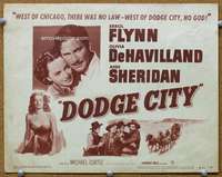 f068 DODGE CITY title movie lobby card R51 Errol Flynn classic, Sheridan