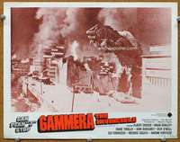 f493 GAMMERA THE INVINCIBLE movie lobby card '66 trampling city!