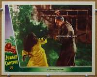 f618 JUNGLE CAPTIVE movie lobby card '45 ape girl Vicky Lane whipped!