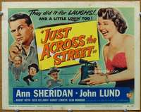 f064 JUST ACROSS THE STREET title movie lobby card '52 sexy Ann Sheridan!