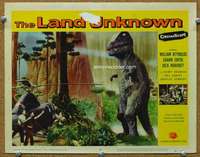 f641 LAND UNKNOWN movie lobby card #5 '57 really fake looking dinosaur!