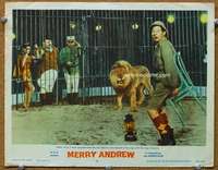 f702 MERRY ANDREW movie lobby card #2 '58 Danny Kaye in cage with lion!