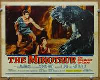 f711 MINOTAUR movie lobby card #4 '61 Bob Mathias confronts monster!