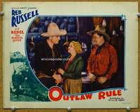 f772 OUTLAW RULE movie lobby card '35 white-hatted Russell wins gal!