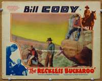 f819 RECKLESS BUCKAROO movie lobby card '35 Bill Cody saves the day!