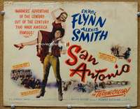 f197 SAN ANTONIO title movie lobby card '45 Errol Flynn, Alexis Smith