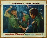 f852 SEA CHASE movie lobby card #8 '55 John Wayne in the rain!