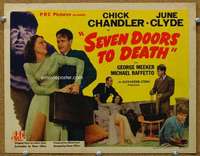 f200 SEVEN DOORS TO DEATH title movie lobby card '44 Chick Chandler, Clyde