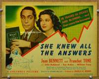 f201 SHE KNEW ALL THE ANSWERS title movie lobby card '41 Joan Bennett, Tone