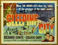f208 SLEEPING CITY title movie lobby card '50 Richard Conte, Coleen Gray