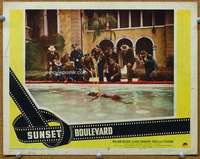 f039 SUNSET BLVD movie lobby card #2 '50 William Holden dead in pool!