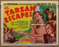 f214 TARZAN ESCAPES title movie lobby card R54 Johnny Weissmuller, O'Sullivan