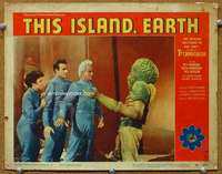 f937 THIS ISLAND EARTH movie lobby card #2 '55 great alien creature!