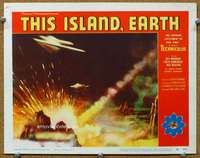 f938 THIS ISLAND EARTH movie lobby card #3 '55 space ship attacks!