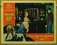 f977 TWO-GUN LADY movie lobby card #1 '56 Peggie Castle with gun!