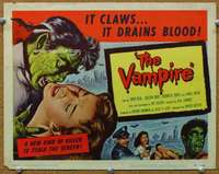 f225 VAMPIRE title movie lobby card '57 it claws, it drains blood!