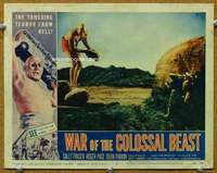 f998 WAR OF THE COLOSSAL BEAST movie lobby card #2 '58 tossing bus!