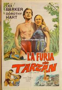 h096 TARZAN'S SAVAGE FURY Argentinean movie poster '52 Lex Barker