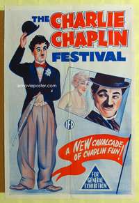 h735 CHARLIE CHAPLIN FESTIVAL Aust 1sh '57 stone litho art of Chaplin in hat w/ cane!