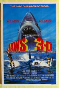 h763 JAWS 3-D Aust one-sheet movie poster '83 Great White Shark horror!