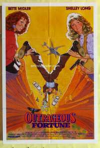 h786 OUTRAGEOUS FORTUNE Aust one-sheet movie poster '87 Midler, Shelley Long