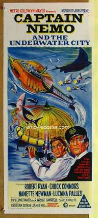 h836 CAPTAIN NEMO & THE UNDERWATER CITY Australian daybill movie poster '70