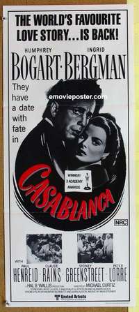 h837 CASABLANCA Australian daybill movie poster R80s Bogart, Bergman, Henreid
