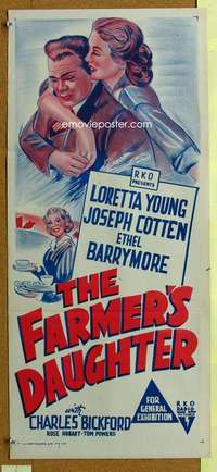 h846 FARMER'S DAUGHTER Aust daybill R50s Loretta Young, Joseph Cotten, Ethel Barrymore