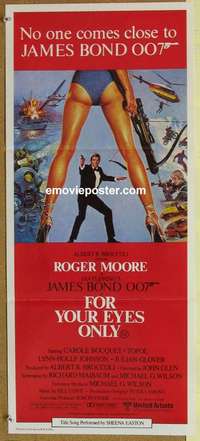 h851 FOR YOUR EYES ONLY Australian daybill movie poster '81 Moore as Bond!