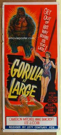 h856 GORILLA AT LARGE Australian daybill movie poster '54 big ape & girl!