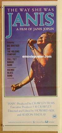 h866 JANIS Australian daybill movie poster '75 Joplin, rock 'n' roll!