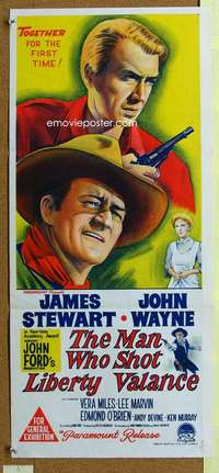 h878 MAN WHO SHOT LIBERTY VALANCE Australian daybill movie poster '62 Wayne