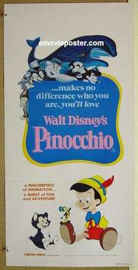 h896 PINOCCHIO Australian daybill movie poster R82 Walt Disney classic!