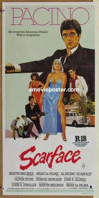 h907 SCARFACE Australian daybill movie poster '83 Al Pacino, De Palma