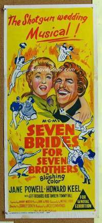 h908 SEVEN BRIDES FOR SEVEN BROTHERS Aust daybill R62 stone litho of Jane Powell & Howard Keel!