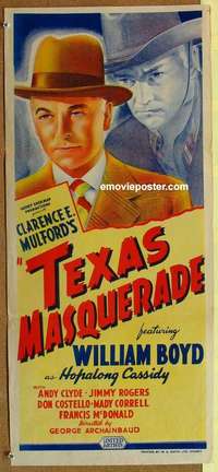h918 TEXAS MASQUERADE Australian daybill movie poster '44 Hopalong Cassidy