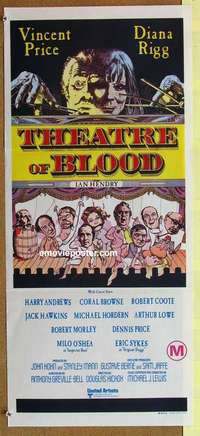 h920 THEATRE OF BLOOD Australian daybill movie poster '73 Vincent Price, Rigg