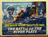 h186 BATTLE OF THE RIVER PLATE British quad movie poster R60s Powell